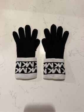Michael Kors Black Gloves with White Logo Cuffs